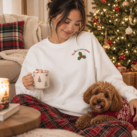 Cozy Puppy in Blanket Sweatshirt | holiday holly, 'cue it's cold outside'