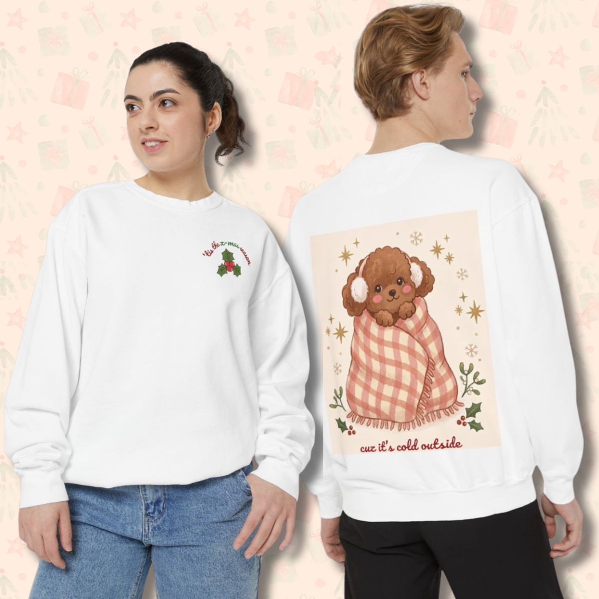Cozy Puppy in Blanket Sweatshirt | holiday holly, 'cue it's cold outside'