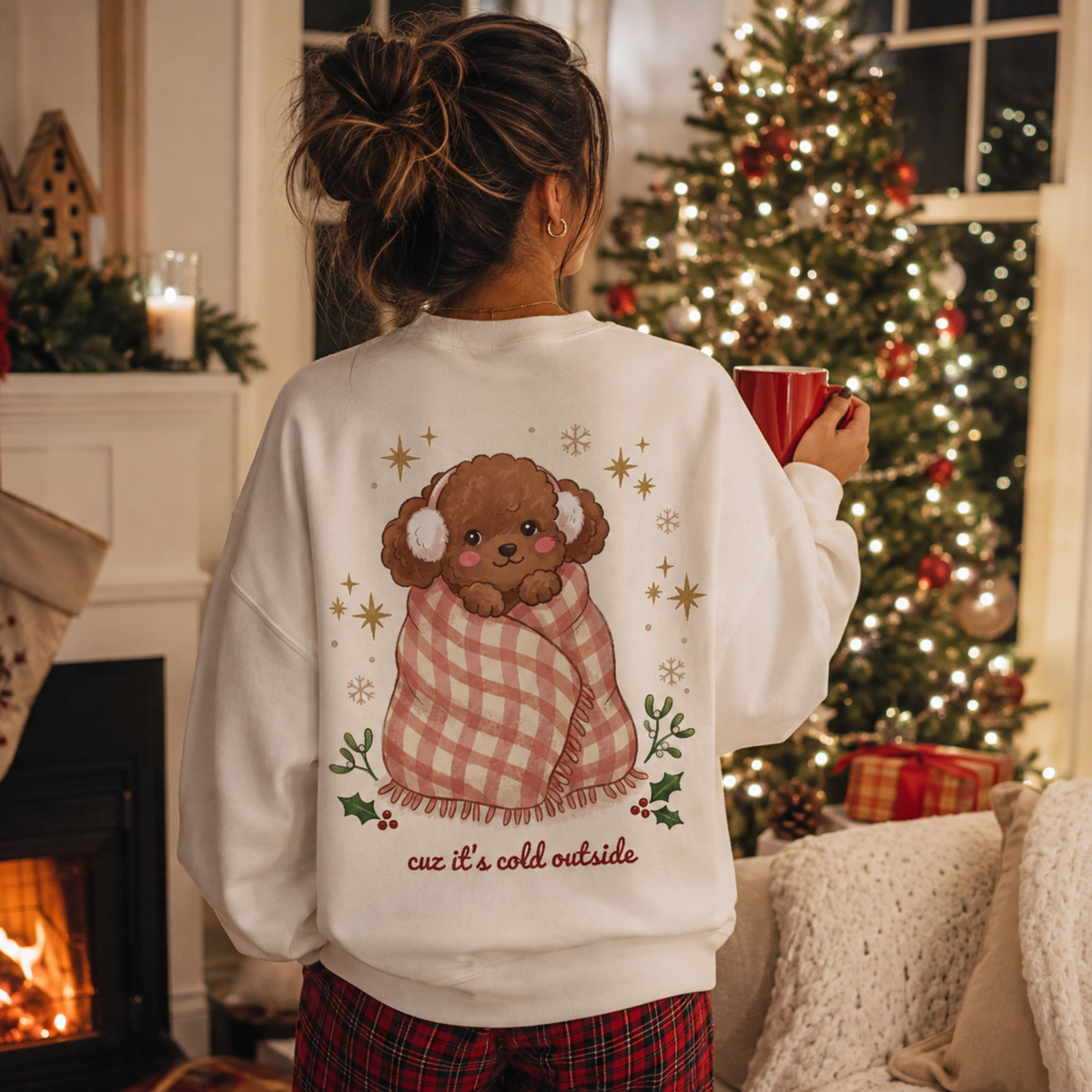 Cozy Puppy in Blanket Sweatshirt | holiday holly, 'cue it's cold outside'