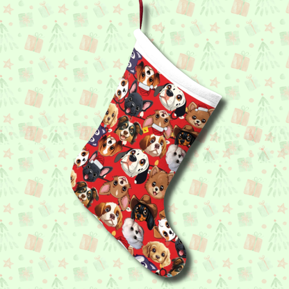 Christmas Stocking - Cute Dog Breeds Pattern on Red Background - Festive Pet Lover Holiday Décor