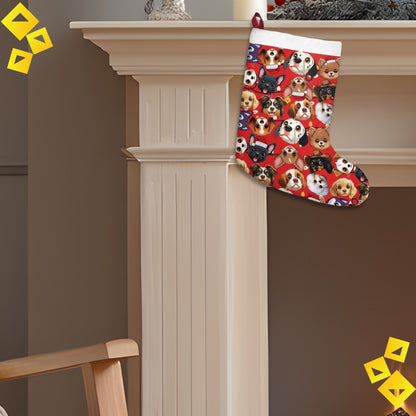 Christmas Stocking - Cute Dog Breeds Pattern on Red Background - Festive Pet Lover Holiday Décor