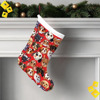 Christmas Stocking - Cute Dog Breeds Pattern on Red Background - Festive Pet Lover Holiday Décor