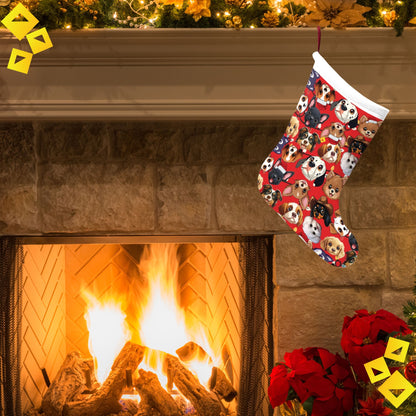 Christmas Stocking - Cute Dog Breeds Pattern on Red Background - Festive Pet Lover Holiday Décor