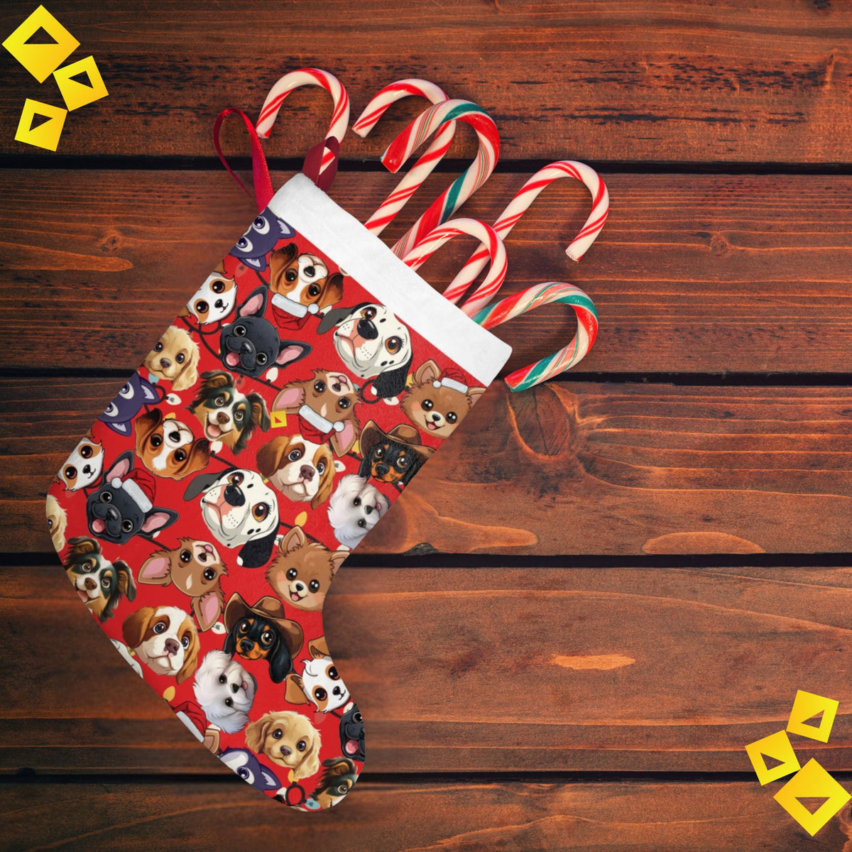 Christmas Stocking - Cute Dog Breeds Pattern on Red Background - Festive Pet Lover Holiday Décor