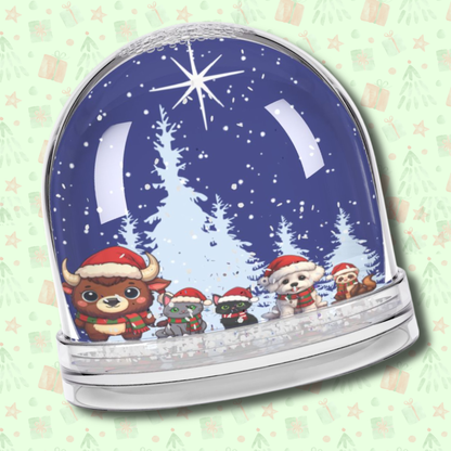 Christmas Snow Globe with Cute Animal Friends - Festive Night Scene with Star of Bethlehem - Holiday Decor Gift