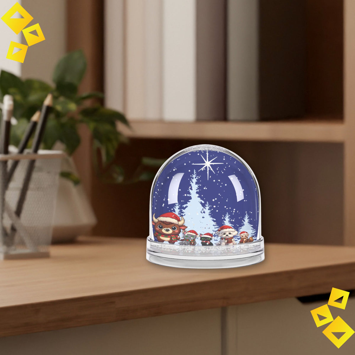 Christmas Snow Globe with Cute Animal Friends - Festive Night Scene with Star of Bethlehem - Holiday Decor Gift