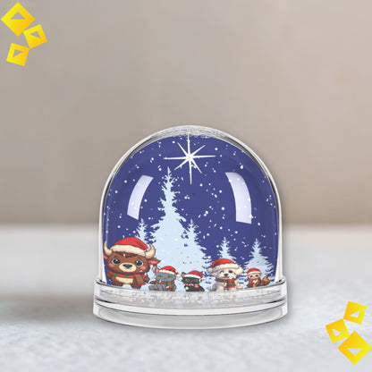 Christmas Snow Globe with Cute Animal Friends - Festive Night Scene with Star of Bethlehem - Holiday Decor Gift