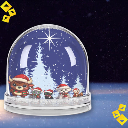 Christmas Snow Globe with Cute Animal Friends - Festive Night Scene with Star of Bethlehem - Holiday Decor Gift