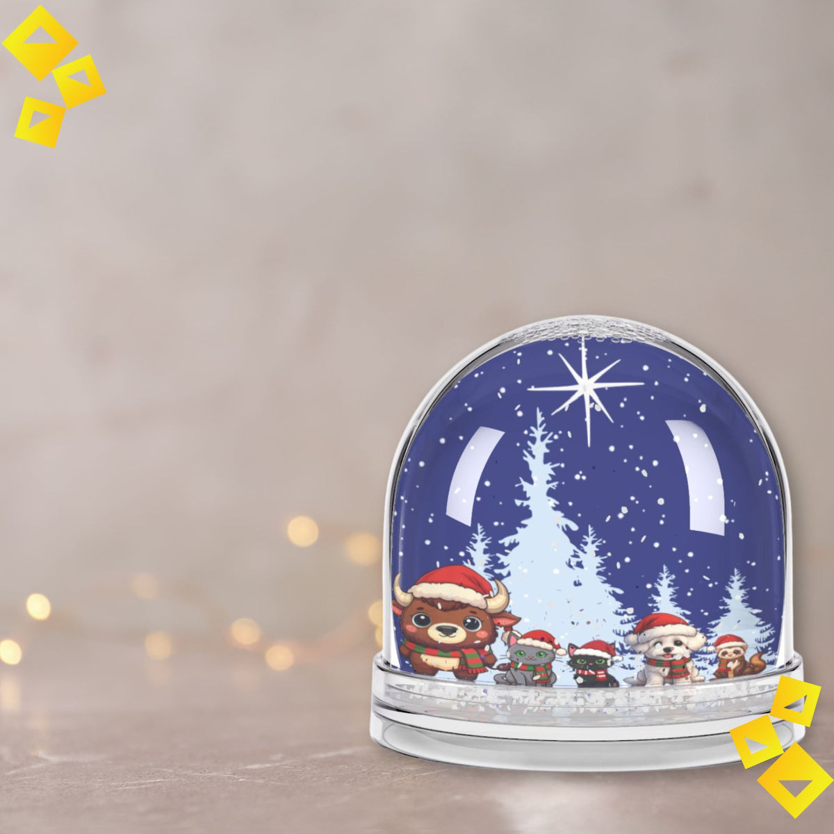 Christmas Snow Globe with Cute Animal Friends - Festive Night Scene with Star of Bethlehem - Holiday Decor Gift