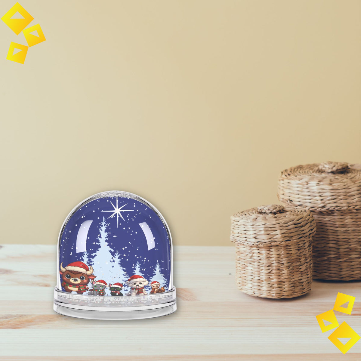 Christmas Snow Globe with Cute Animal Friends - Festive Night Scene with Star of Bethlehem - Holiday Decor Gift
