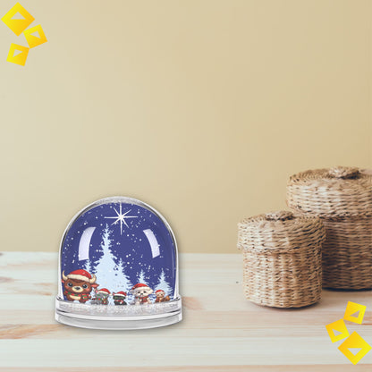 Christmas Snow Globe with Cute Animal Friends - Festive Night Scene with Star of Bethlehem - Holiday Decor Gift