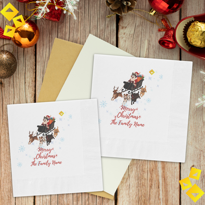 Christmas Dog Sleigh Napkins - Husky Santa with Reindeer Dogs, White Holiday Party Napkins