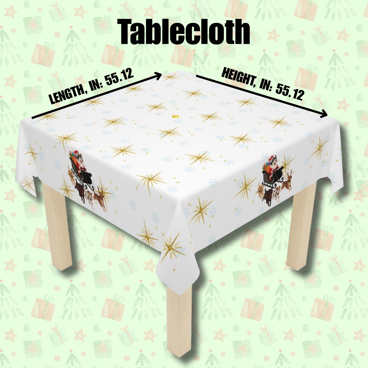 Christmas Dog Sleigh Tablecloth - Festive Holiday Table Decor with Husky Santa and Gift Sleigh