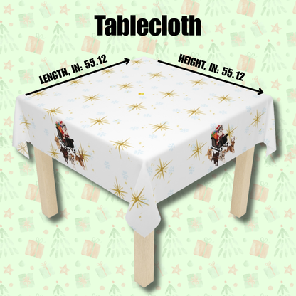 Christmas Dog Sleigh Tablecloth - Festive Holiday Table Decor with Husky Santa and Gift Sleigh