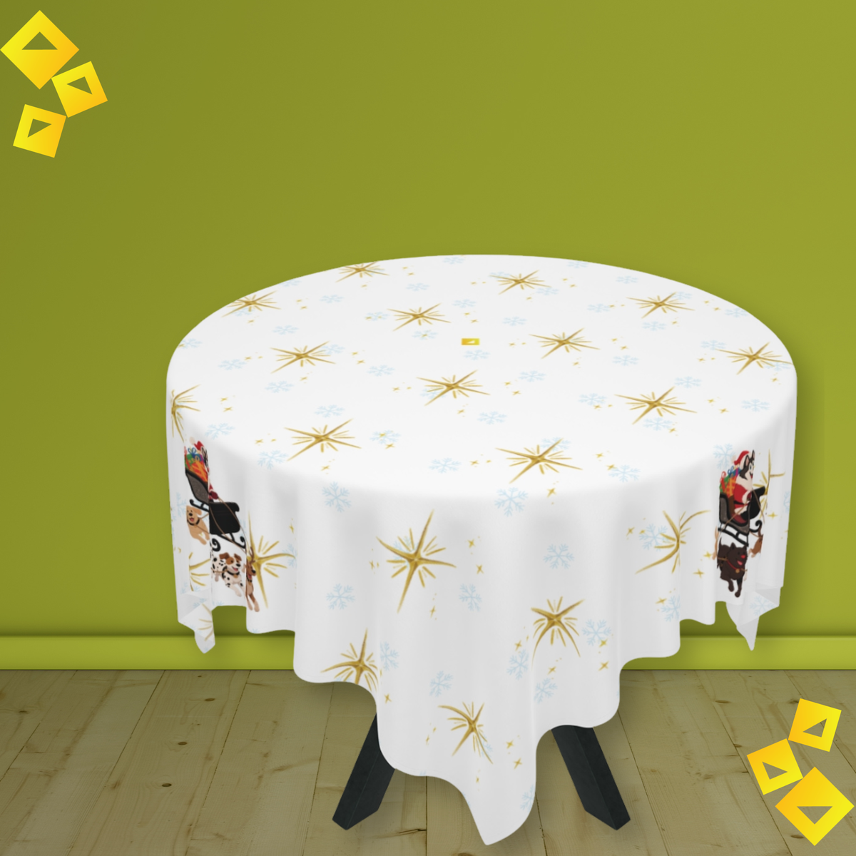 Christmas Dog Sleigh Tablecloth - Festive Holiday Table Decor with Husky Santa and Gift Sleigh