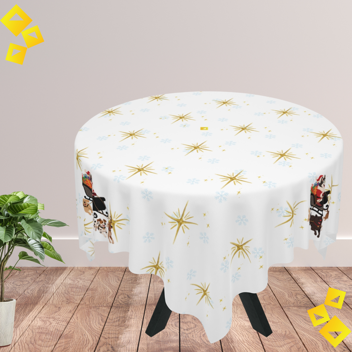 Christmas Dog Sleigh Tablecloth - Festive Holiday Table Decor with Husky Santa and Gift Sleigh