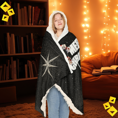 Merry Christmas Hooded Blanket - Cozy Holiday Snuggle Blanket with Cute Festive Animals under Starry Night