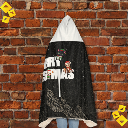 Merry Christmas Hooded Blanket - Cozy Holiday Snuggle Blanket with Cute Festive Animals under Starry Night