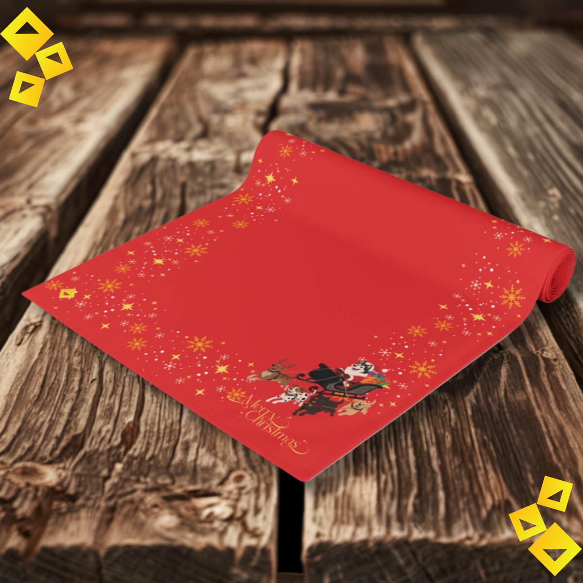 Christmas Table Runner - Festive Holiday Sleigh Design in Cotton or Polyester