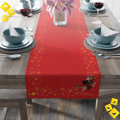 Christmas Table Runner - Festive Holiday Sleigh Design in Cotton or Polyester