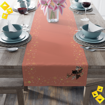 Christmas Table Runner - Festive Holiday Sleigh Design in Cotton or Polyester