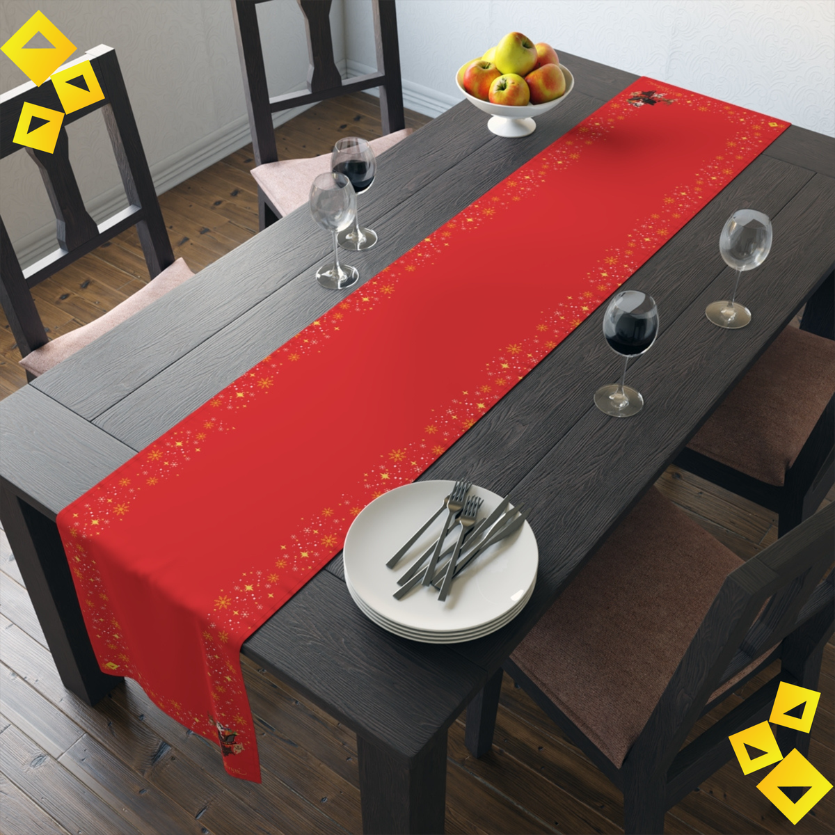 Christmas Table Runner - Festive Holiday Sleigh Design in Cotton or Polyester