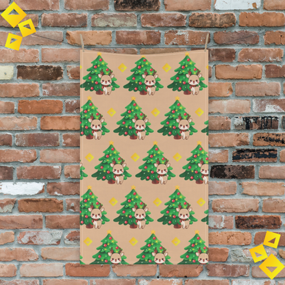 Tea Towel Christmas Reindeer and Tree - Festive Cotton & Polyester Kitchen Towel