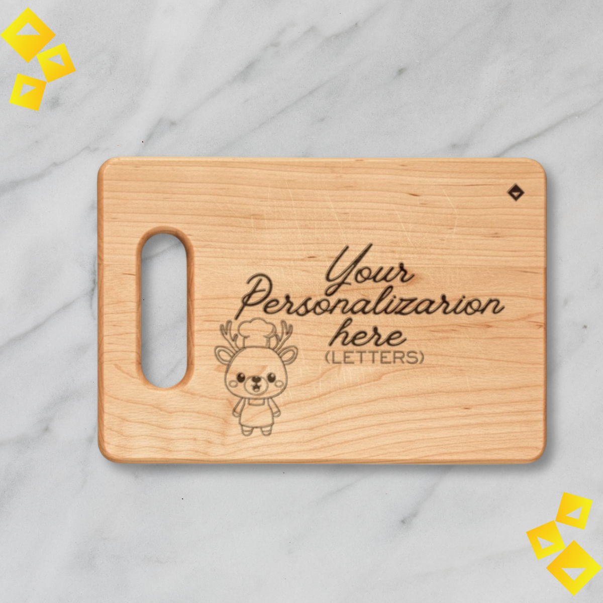 Personalized Wooden Cutting Board with Reindeer Chef Design - Custom Engraved Maple or Walnut Board