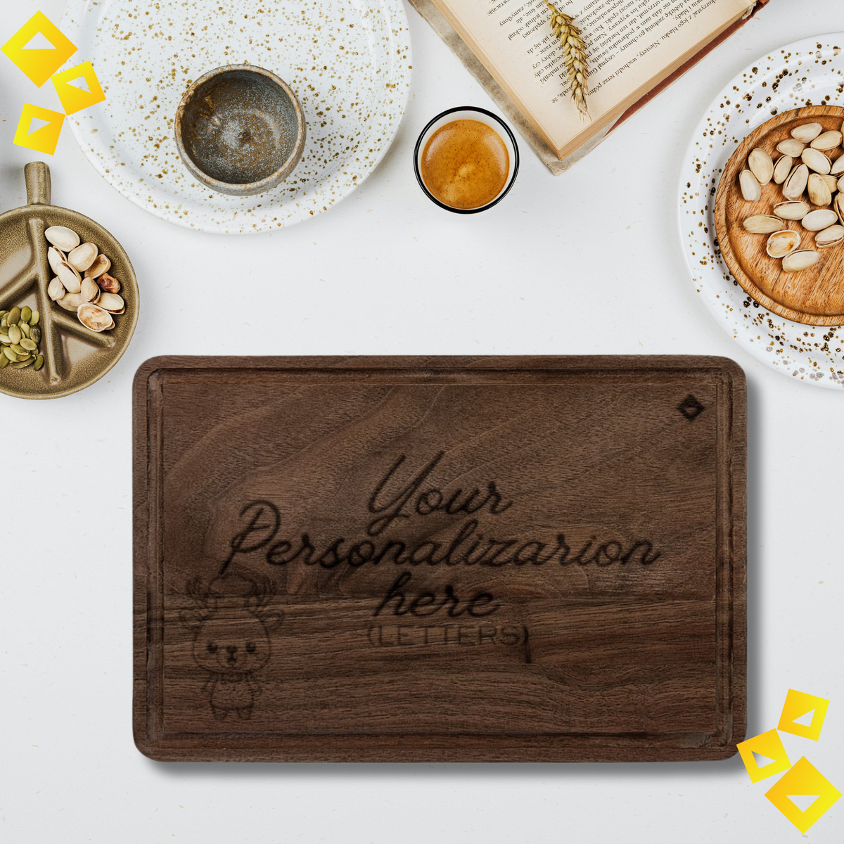 Personalized Wooden Cutting Board with Reindeer Chef Design - Custom Engraved Maple or Walnut Board