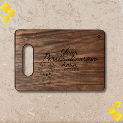 Personalized Wooden Cutting Board with Reindeer Chef Design - Custom Engraved Maple or Walnut Board