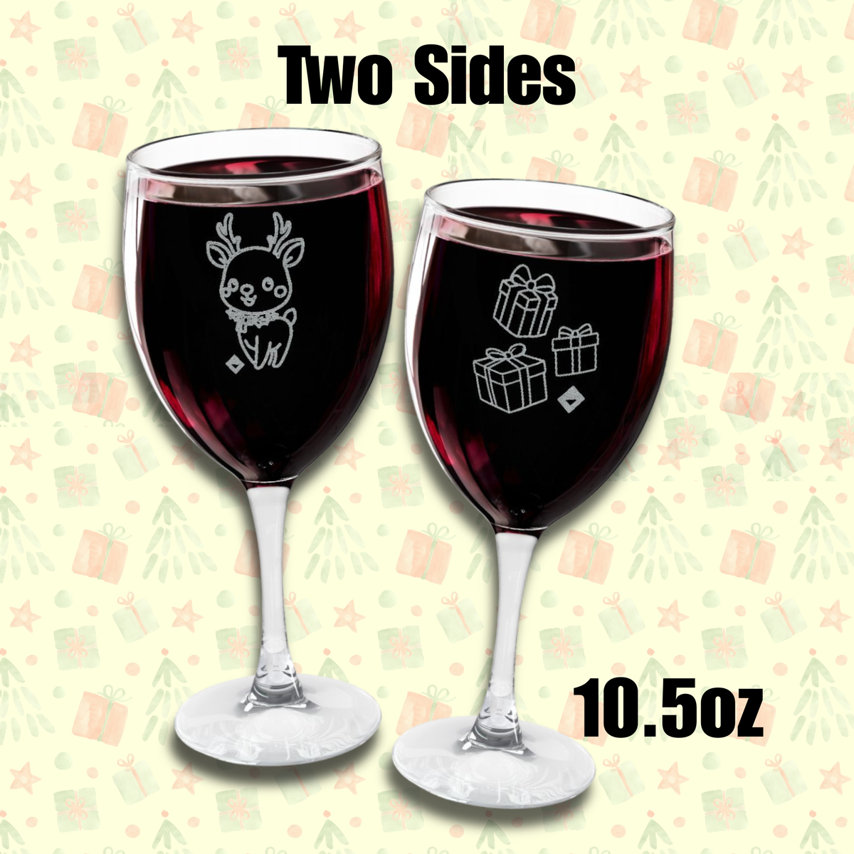 Wine Glass - Reindeer Engraving - Holiday Christmas & New Year Barware - Cute Festive Animal Glass Gift for Wine Lovers