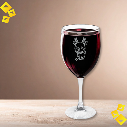 Wine Glass - Reindeer Engraving - Holiday Christmas & New Year Barware - Cute Festive Animal Glass Gift for Wine Lovers