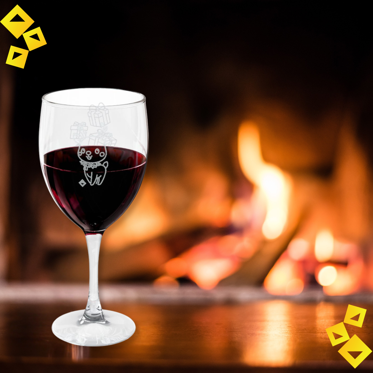 Wine Glass - Reindeer Engraving - Holiday Christmas & New Year Barware - Cute Festive Animal Glass Gift for Wine Lovers