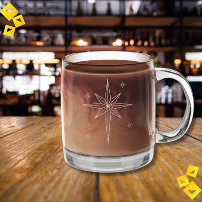 Glass Coffee Mug - Reindeer Engraving with Star - Holiday Christmas Mug for Cocoa or Coffee - Festive Gift for Animal Lovers