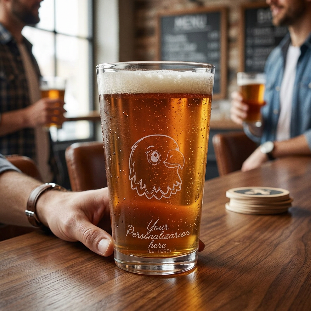 Personalized Pint Glass - Eagle Engraving - Custom Beer Glass for Him - Engraved Barware Gift for Animal & Bird Lovers