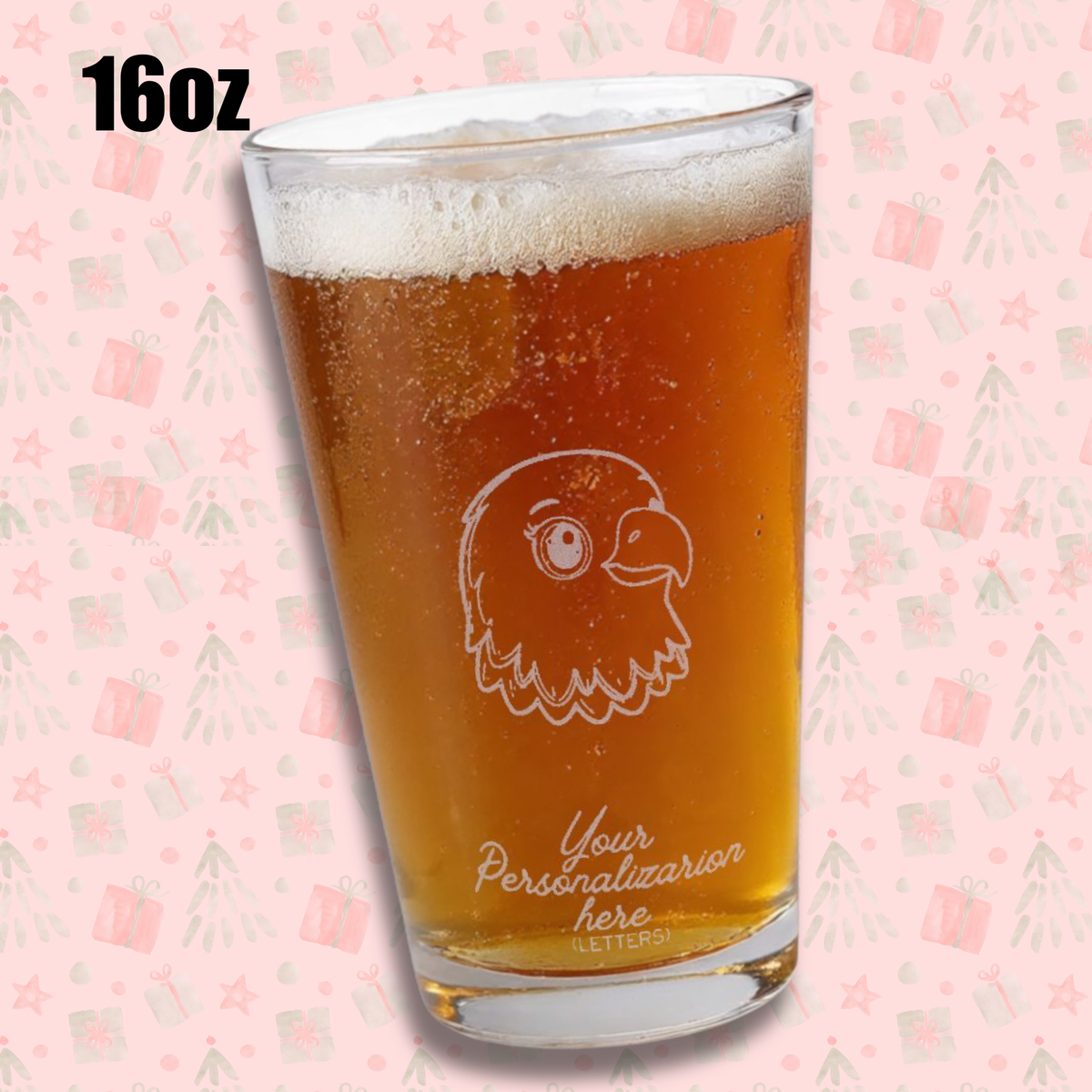 Personalized Pint Glass - Eagle Engraving - Custom Beer Glass for Him - Engraved Barware Gift for Animal & Bird Lovers