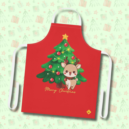 Apron Christmas Reindeer and Tree - Festive Holiday Kitchen Cooking Apron