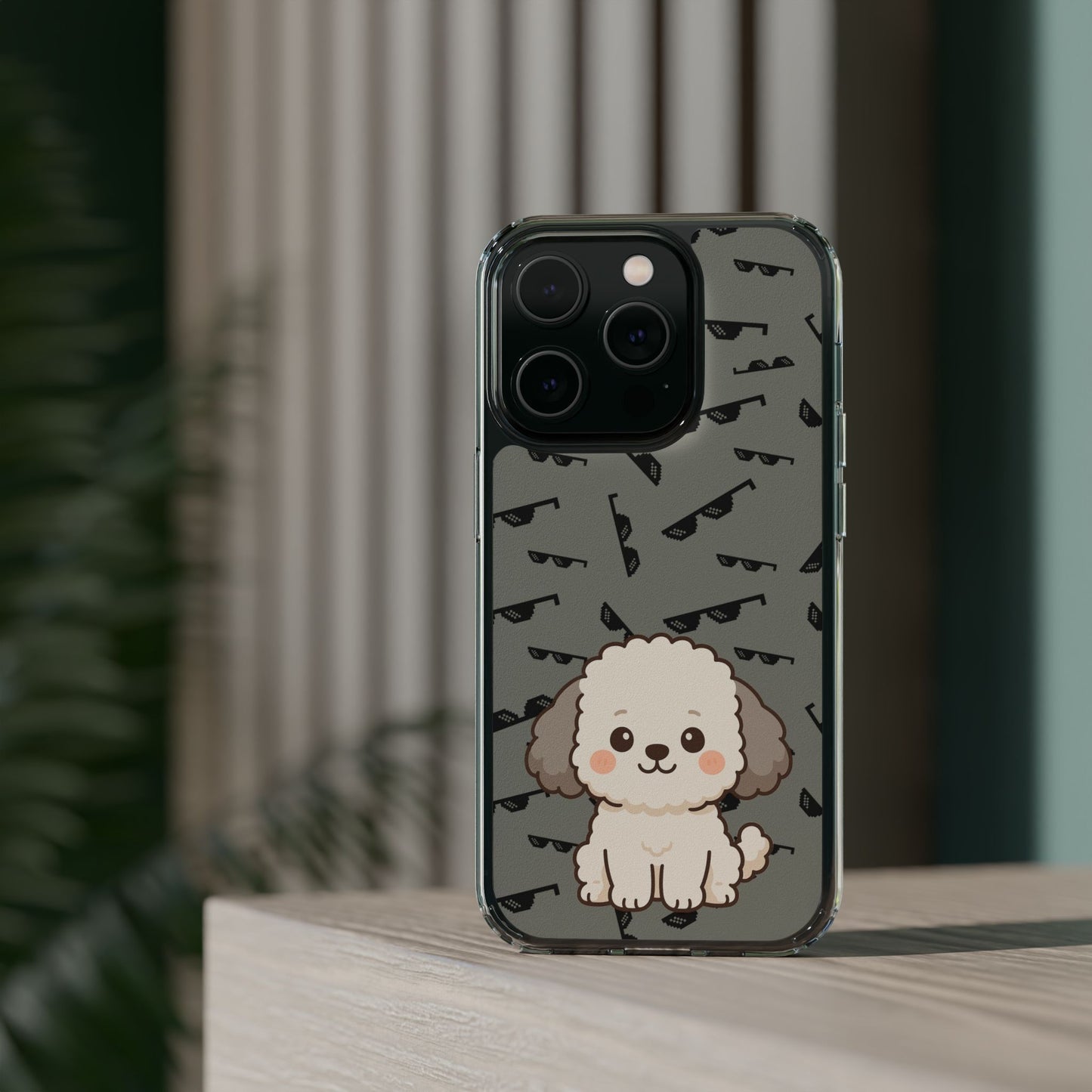 iPhone Case with Trendy Poodle and Sunglasses Pattern | Cute Kawaii Dog Design | Clear Protective Phone Cover