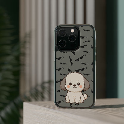 iPhone Case with Trendy Poodle and Sunglasses Pattern | Cute Kawaii Dog Design | Clear Protective Phone Cover