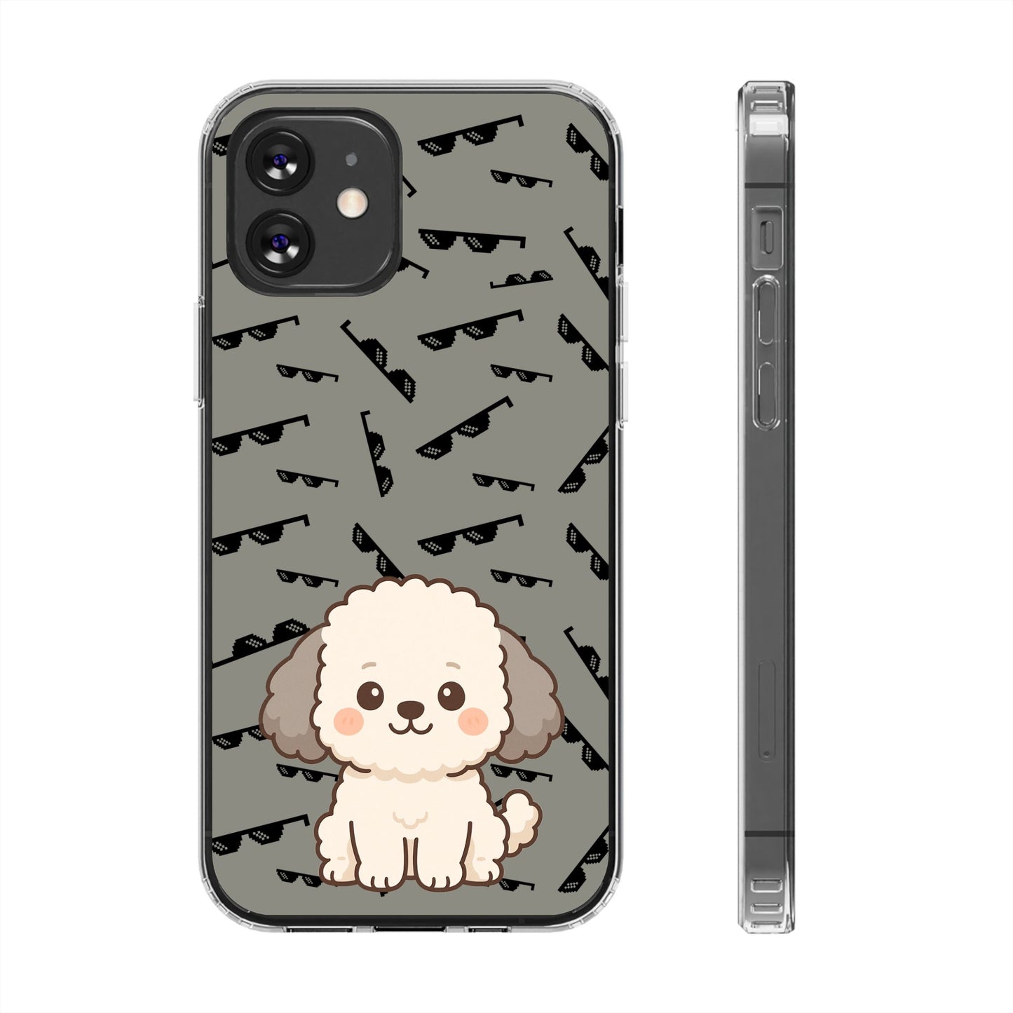 iPhone Case with Trendy Poodle and Sunglasses Pattern | Cute Kawaii Dog Design | Clear Protective Phone Cover