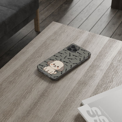 iPhone Case with Trendy Poodle and Sunglasses Pattern | Cute Kawaii Dog Design | Clear Protective Phone Cover