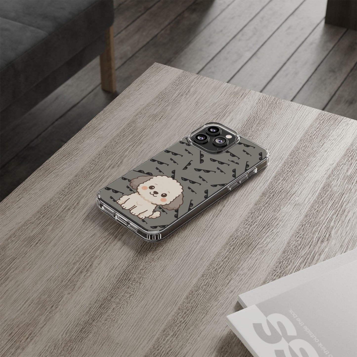 iPhone Case with Trendy Poodle and Sunglasses Pattern | Cute Kawaii Dog Design | Clear Protective Phone Cover
