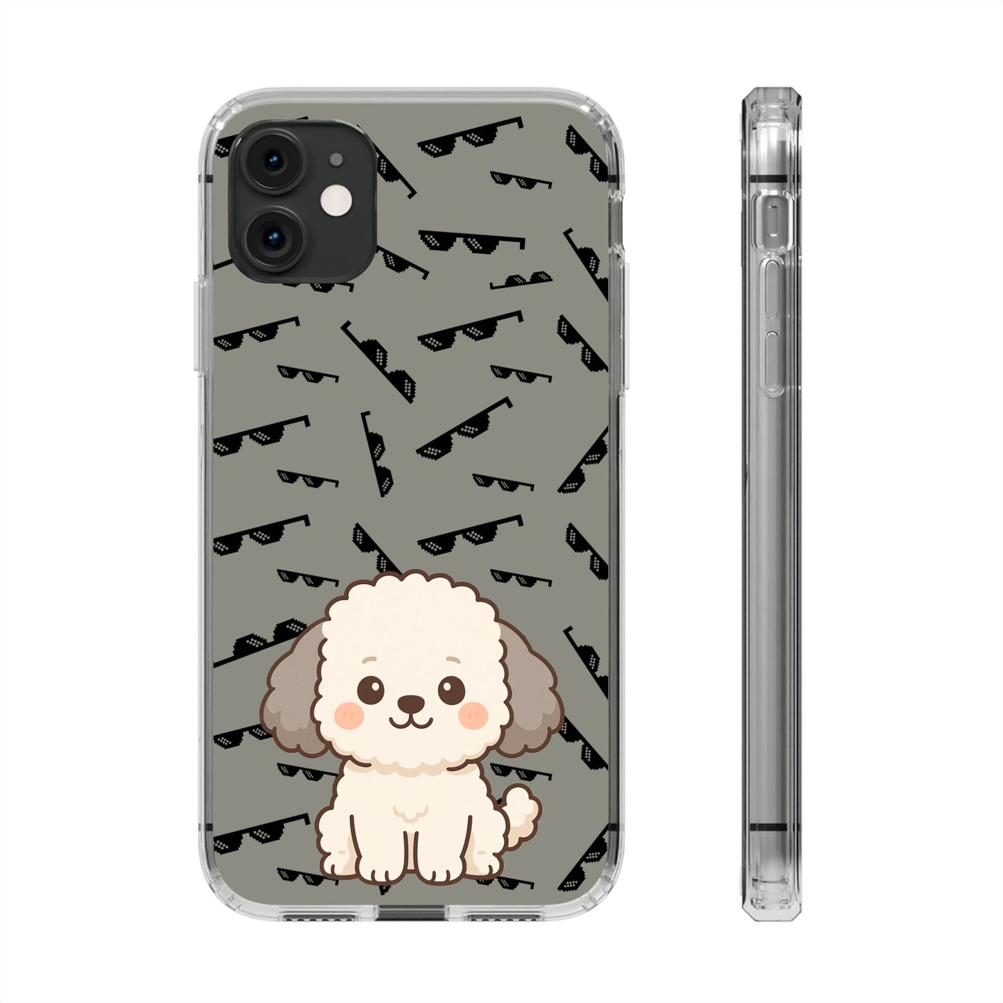 iPhone Case with Trendy Poodle and Sunglasses Pattern | Cute Kawaii Dog Design | Clear Protective Phone Cover
