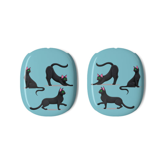 Airpods Max Shell Case, Playful Black Cats on Sky Blue Artwork, Apple Fan Gift, Cute Kitten Design, Be Unique, AirPods Max Cover - Meow Meow