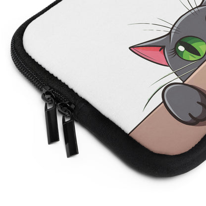 Peek-a-Meow Protection | Cute Gray Cat Laptop Sleeve for Work & Play