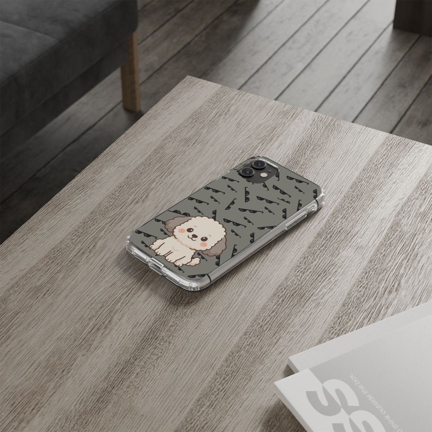 iPhone Case with Trendy Poodle and Sunglasses Pattern | Cute Kawaii Dog Design | Clear Protective Phone Cover
