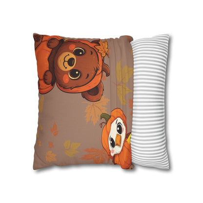 Thanksgiving Pillow Cover - Bear, Owl & Turkey Design - Double-Sided Fall Throw Pillow Case