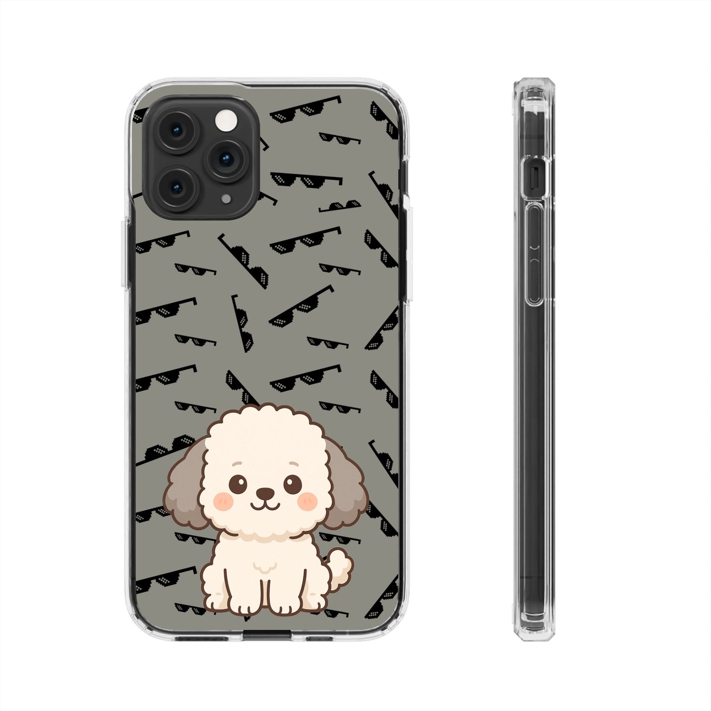 iPhone Case with Trendy Poodle and Sunglasses Pattern | Cute Kawaii Dog Design | Clear Protective Phone Cover