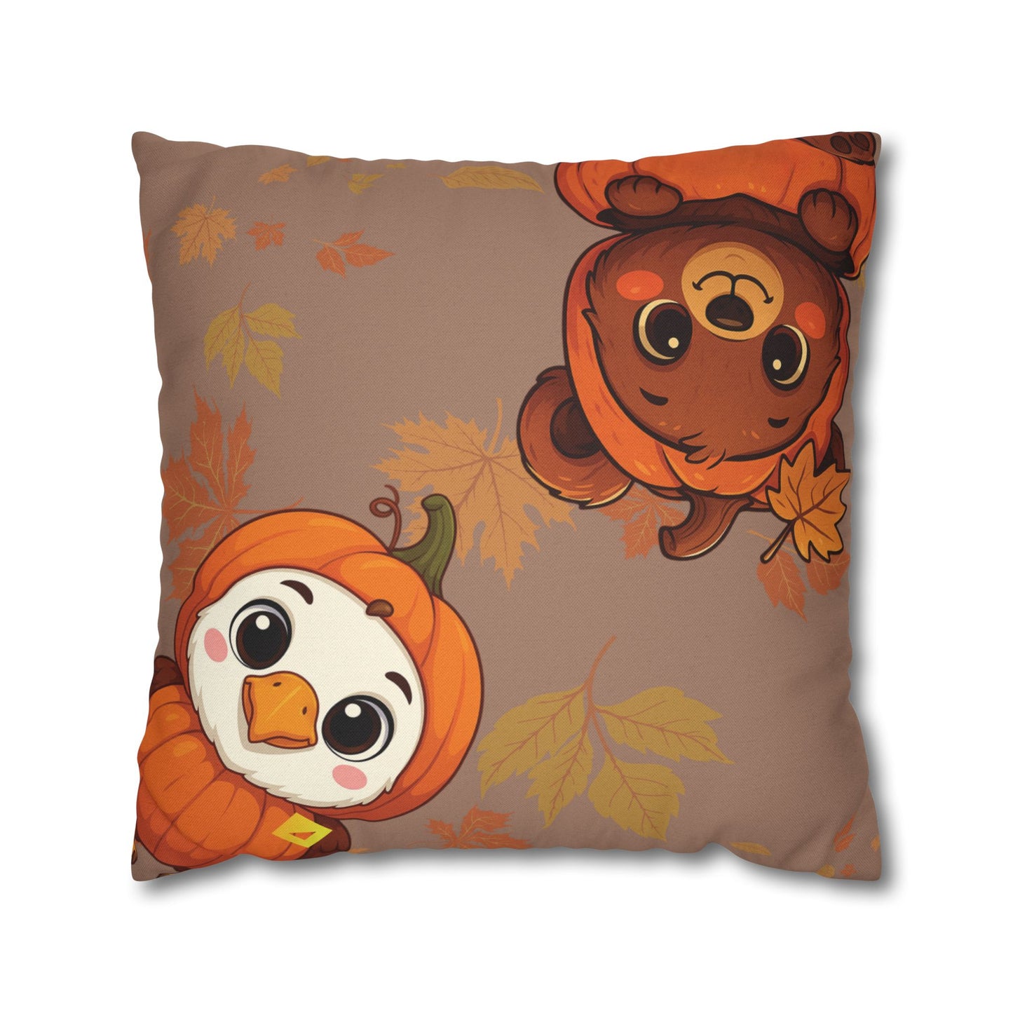 Thanksgiving Pillow Cover - Bear, Owl & Turkey Design - Double-Sided Fall Throw Pillow Case