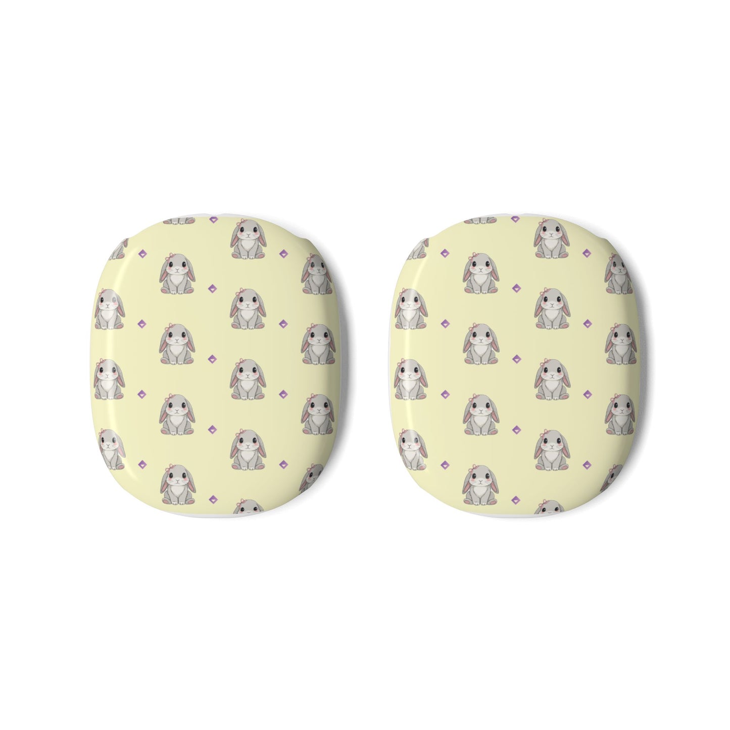 AirPods Max Case Covers | Cute Gray Bunny Pattern on Light Yellow | Protective Animal Lover Headphone Skins